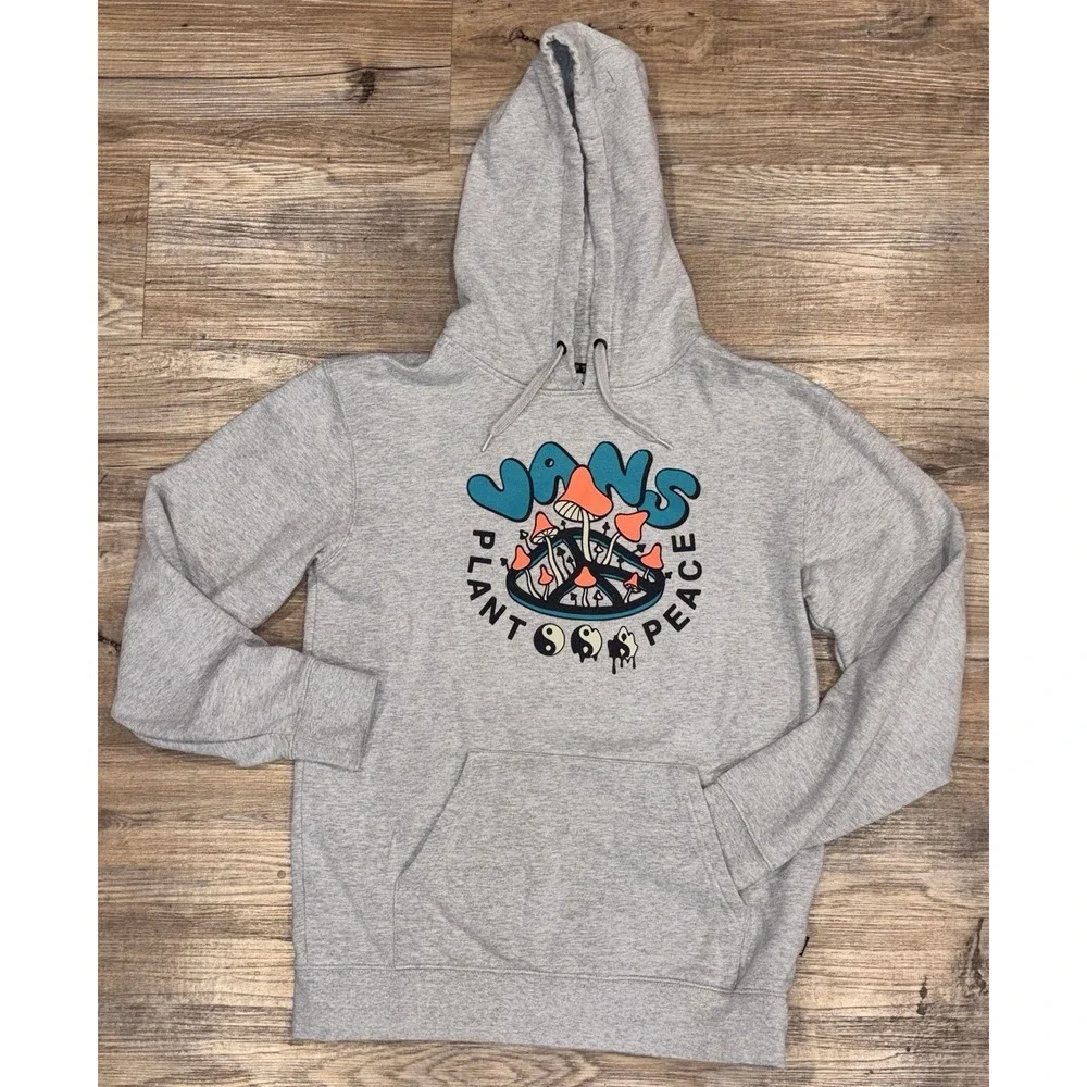 Vans Plant Peace Mushroom Graphic Gray Pullover Hoodie Woman S Psychedelic Skate